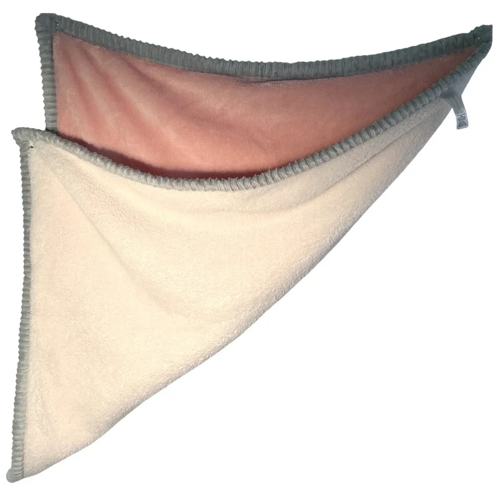 Chickpea Baby Blanket Pink Sherpa Fleece Reversible Grey Ribbed Trim 30x36‎